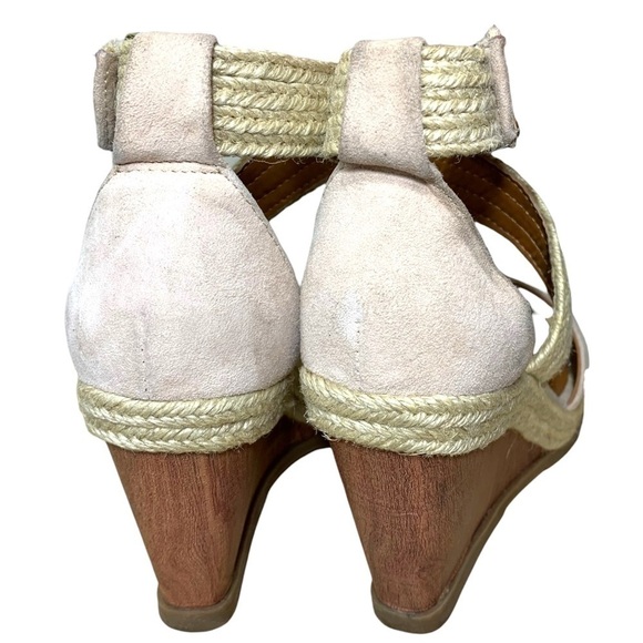 H By Halston Jane Nude Coastal Wrap Wedge Sandals Vegan Suede Leather Shoes 7.5 - Picture 2 of 13